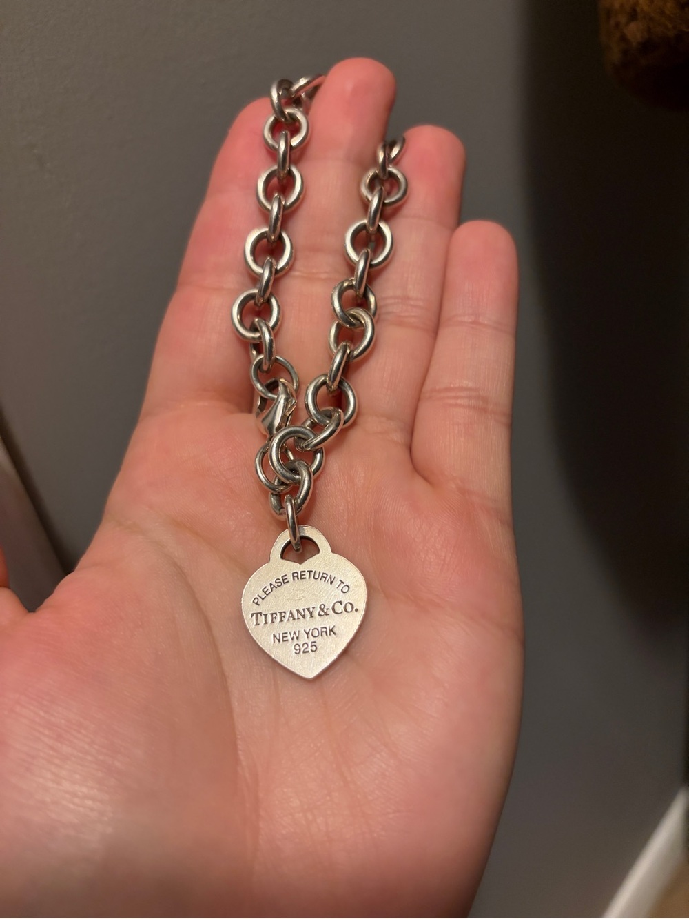 Tiffany & Co. Sterling Silver Heart Tag Link Bracelet - Silver